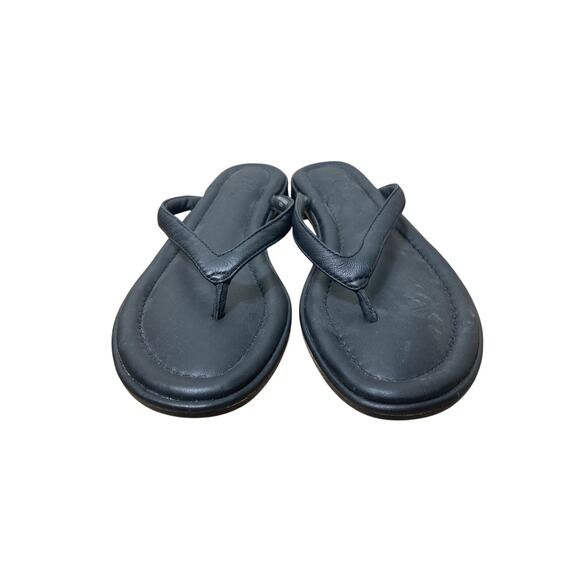 J. Crew Black Leather Flip Flops Sz 8 - Picture 2 of 2
